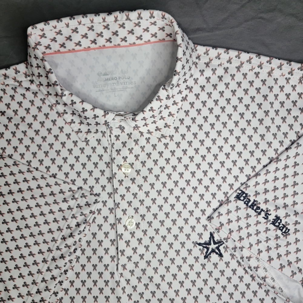 Bakers Bay Vineyard Vines Palmero Polo Shirt Men's Large White All Over Print SS